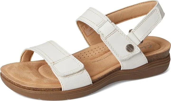 Clarks April Clover Women's Sandals White Combi Leather : 9.5 D - Wide - Image 5