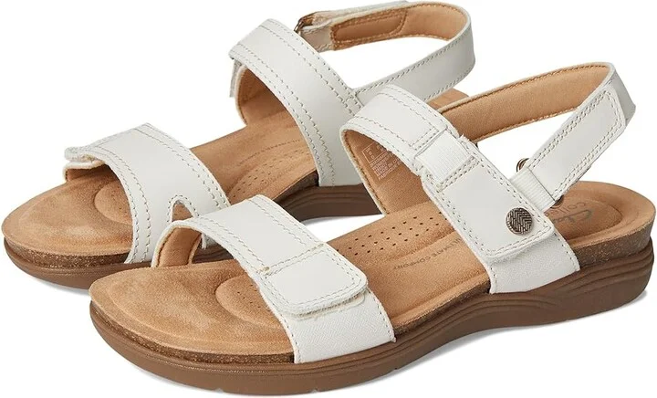 Clarks April Clover Women's Sandals White Combi Leather : 9.5 D - Wide