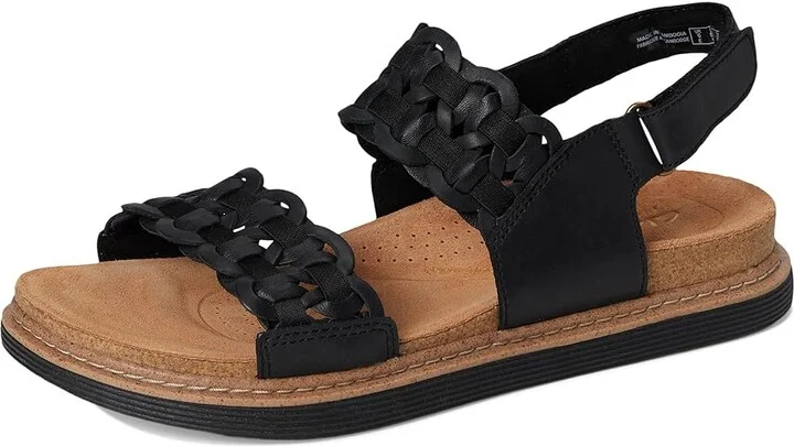 Clarks Arwell Glide Women's Sandals Black Combi Leather : 6 C - Wide - Image 5