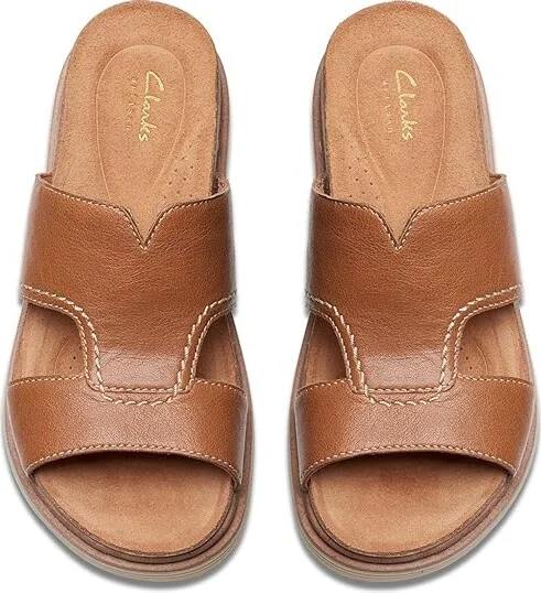 Clarks Arwell Walk Women's Sandals Tan Leather : 6 C - Wide, Leather/Rubber - Image 2