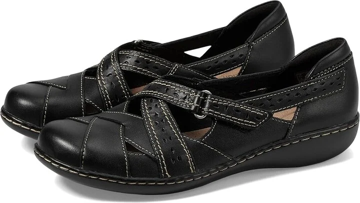 Clarks Ashland Spin Q Women's Shoes Black : 7 D - Wide, Leather