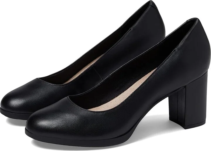 Clarks Bayla Skip High Women's Heels Black Leather : 9 B - Medium, Faux Leather