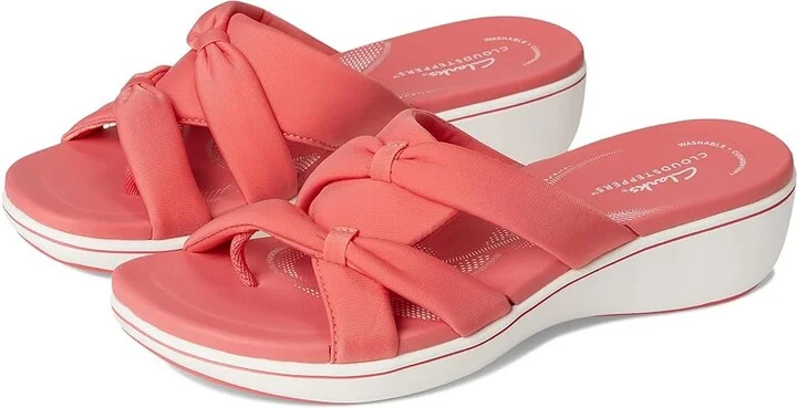 Clarks Breeze Rae Cam Women's Sandals Bright Coral Textile : 9.5 B - Medium, Leather