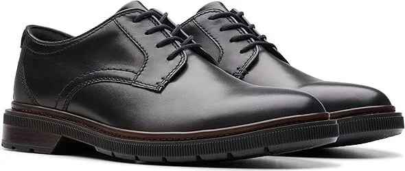 Clarks Burchill Derby Men's Lace Up Wing Tip Shoes Black Leather : 9.5 D - Medium