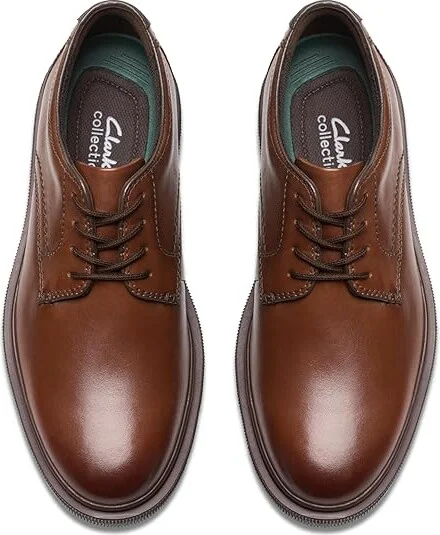 Clarks Burchill Derby Men's Lace Up Wing Tip Shoes Dark Tan Leather : 7 D - Medium - Image 2