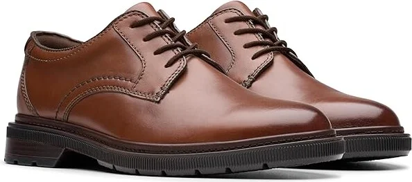 Clarks Burchill Derby Men's Lace Up Wing Tip Shoes Dark Tan Leather : 7 D - Medium