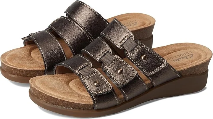 Clarks Calenne Lily Women's Sandals Bronze Metallic Leather : 10 D - Wide, Leather/Rubber