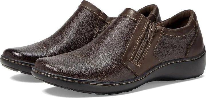 Clarks Cora Giny Women's Shoes Dark Brown Tumbled/Smooth Leather : 6 B - Medium, Textile/Leather