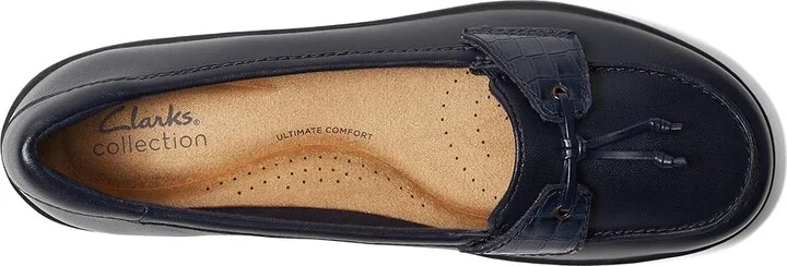 Clarks Cora Haley Women's Flat Shoes Navy Leather : 6.5 D - Wide - Image 2