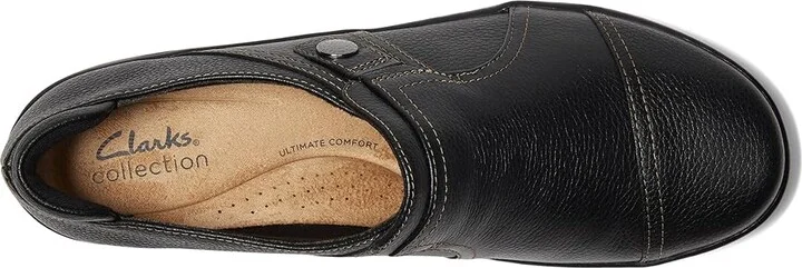 Clarks Cora Poppy Women's Shoes Black Tumbled Leather : 8.5 A - Narrow - Image 2
