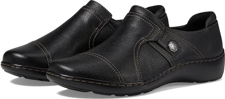 Clarks Cora Poppy Women's Shoes Black Tumbled Leather : 8.5 A - Narrow