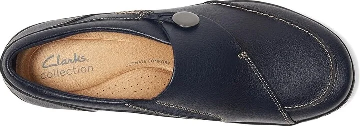 Clarks Cora Teresa Women's Flat Shoes Navy Tumbled Leather : 8 B - Medium - Image 2