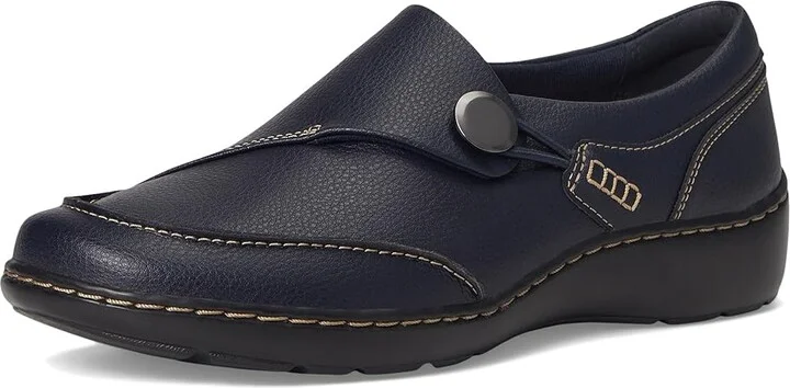 Clarks Cora Teresa Women's Flat Shoes Navy Tumbled Leather : 8 B - Medium - Image 5