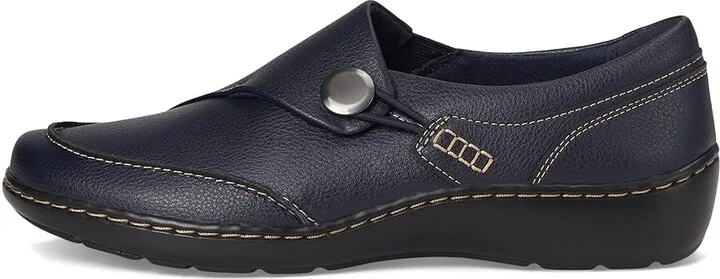 Clarks Cora Teresa Women's Flat Shoes Navy Tumbled Leather : 8 B - Medium - Image 6