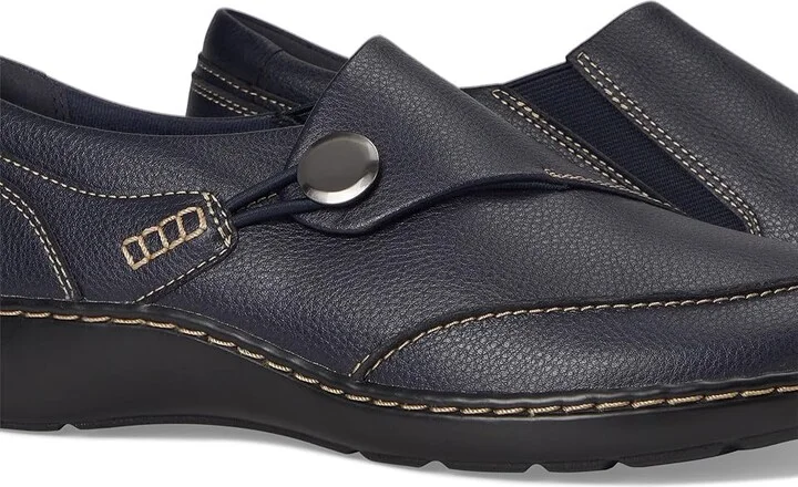 Clarks Cora Teresa Women's Flat Shoes Navy Tumbled Leather : 8 B - Medium - Image 7
