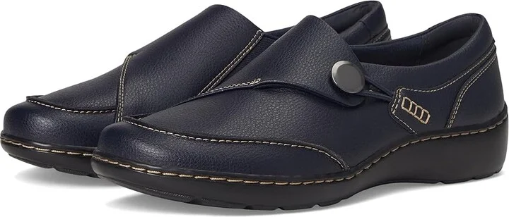 Clarks Cora Teresa Women's Flat Shoes Navy Tumbled Leather : 8 B - Medium