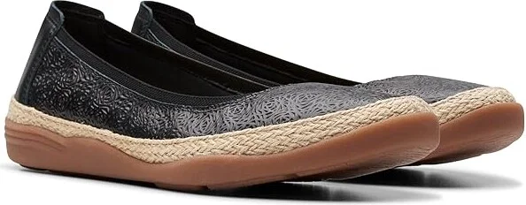 Clarks Elaina Rae Women's Flat Shoes Black Leather : 5.5 B - Medium, Leather/Rubber