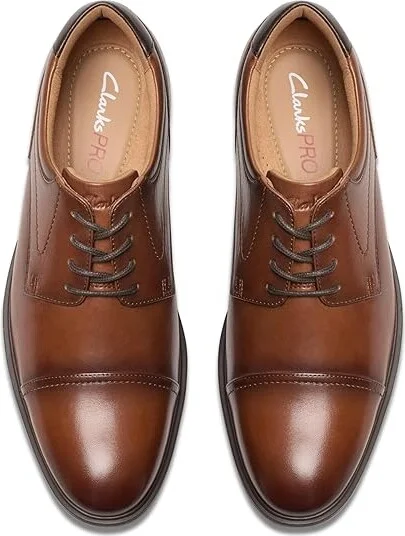 Clarks Eldredge Cap Men's Lace Up Wing Tip Shoes Dark Tan Leather : 7.5 D - Medium - Image 2