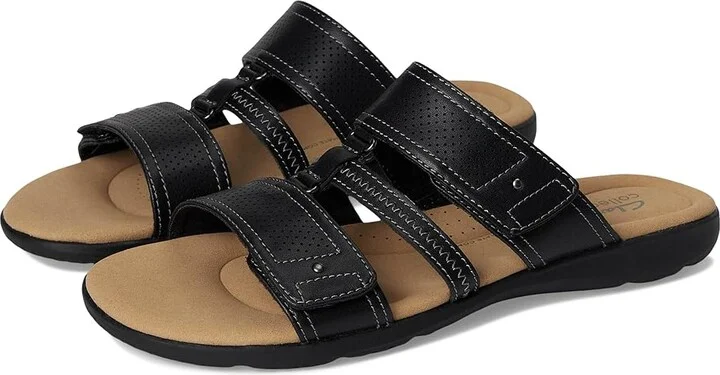 Clarks Elizabelle Ave Women's Sandals Black Leather : 8.5 D - Wide, Synthetic