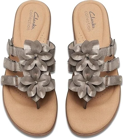 Clarks Elizabelle Mae Women's Sandals Pewter Metallic Synthetic : 8 B - Medium, Leather - Image 2