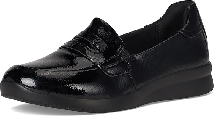 Clarks Ellowyn Penny Women's Flat Shoes Black Crinkle Patent Synthetic : 5 B - Medium, Leather - Image 5
