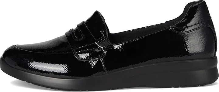 Clarks Ellowyn Penny Women's Flat Shoes Black Crinkle Patent Synthetic : 5 B - Medium, Leather - Image 6
