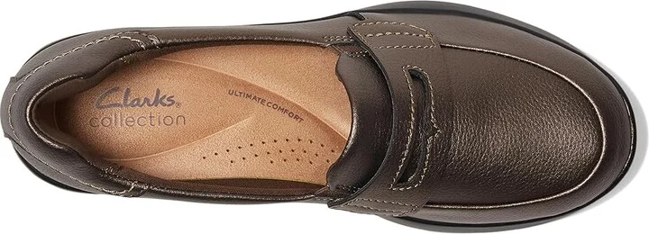 Clarks Ellowyn Penny Women's Flat Shoes Bronze Metallic Leather : 11 D - Wide - Image 2