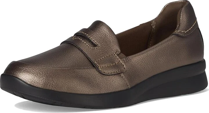 Clarks Ellowyn Penny Women's Flat Shoes Bronze Metallic Leather : 11 D - Wide - Image 5