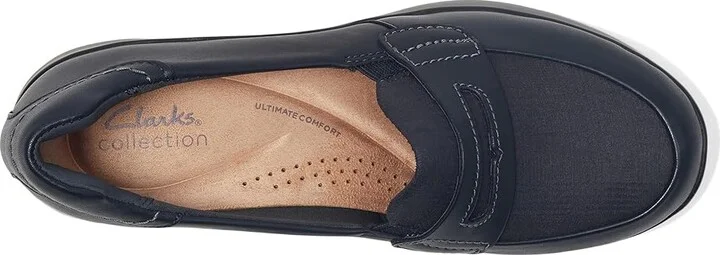 Clarks Ellowyn Penny Women's Flat Shoes Navy Leather : 9 D - Wide - Image 2