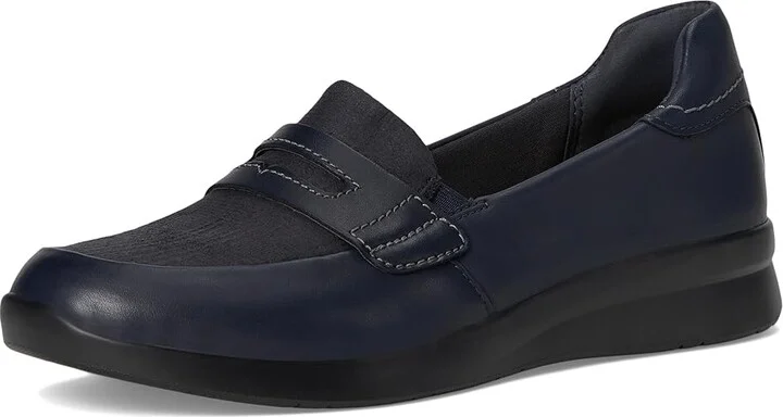 Clarks Ellowyn Penny Women's Flat Shoes Navy Leather : 9 D - Wide - Image 5