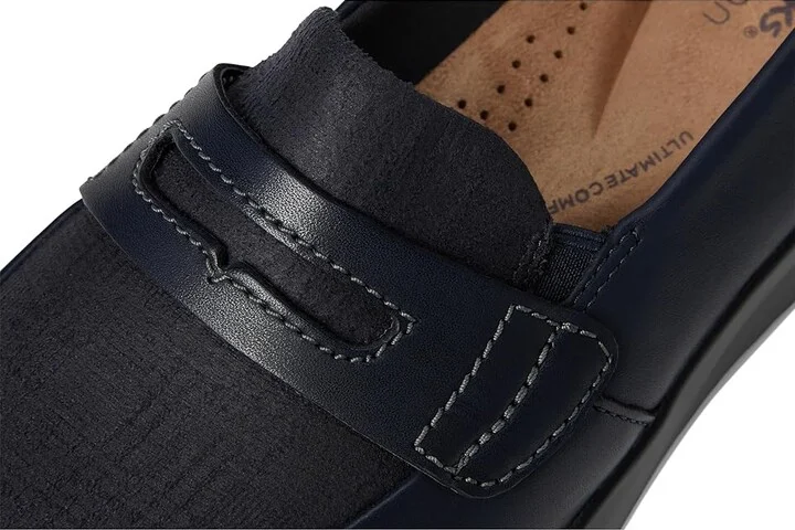 Clarks Ellowyn Penny Women's Flat Shoes Navy Leather : 9 D - Wide - Image 7