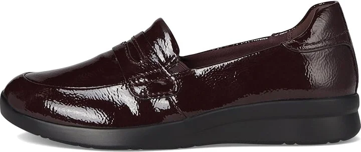 Clarks Ellowyn Penny Women's Flat Shoes Wine Crinkle Patent Synthetic : 12 B - Medium, Leather - Image 6
