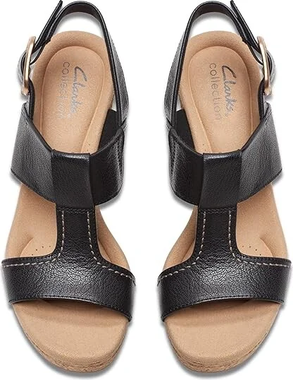 Clarks Giselle Style Women's Sandals Black Leather : 9 D - Wide, Leather/Rubber - Image 2