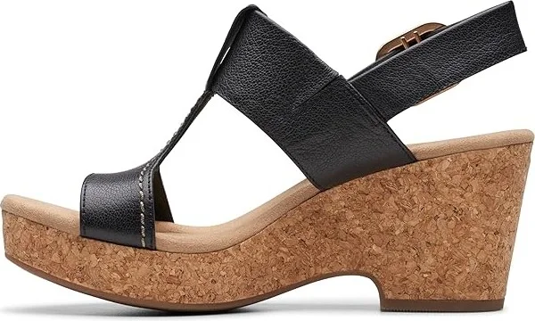 Clarks Giselle Style Women's Sandals Black Leather : 9 D - Wide, Leather/Rubber - Image 5