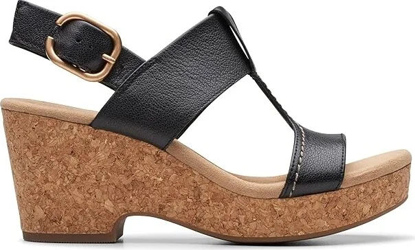 Clarks Giselle Style Women's Sandals Black Leather : 9 D - Wide, Leather/Rubber - Image 6