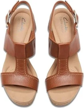 Clarks Giselle Style Women's Sandals Tan Leather : 10 B - Medium, Leather/Rubber - Image 2
