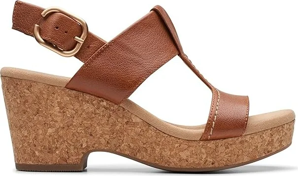 Clarks Giselle Style Women's Sandals Tan Leather : 10 B - Medium, Leather/Rubber - Image 6