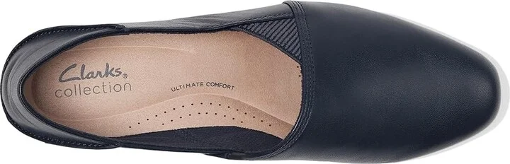 Clarks Juliet Trim Women's Flat Shoes Navy Leather : 7 D - Wide - Image 2