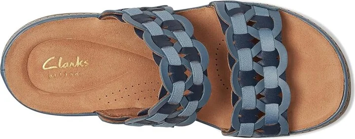 Clarks Kassanda Mule Women's Sandals Blue Combi Leather : 8.5 C - Wide, Leather/Rubber/Suede - Image 2