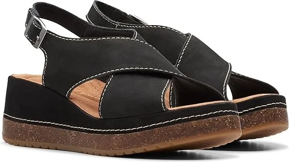 Clarks Kassanda Step Women's Sandals Black Nubuck : 8 C - Wide, Leather