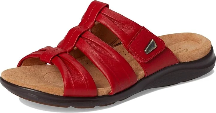 Clarks Kitly Slide Women's Sandals Cherry Red Leather : 9.5 C - Wide - Image 5