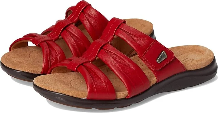 Clarks Kitly Slide Women's Sandals Cherry Red Leather : 9.5 C - Wide