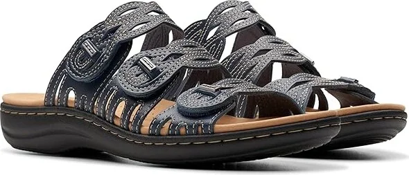Clarks Laurieann Ruby Women's Sandals Navy Leather : 7 D - Wide, Leather/Rubber