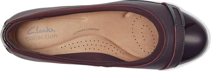 Clarks Meadow Rose Women's Flat Shoes Wine Combi Leather : 9.5 D - Wide, Leather/Mesh/Rubber - Image 2