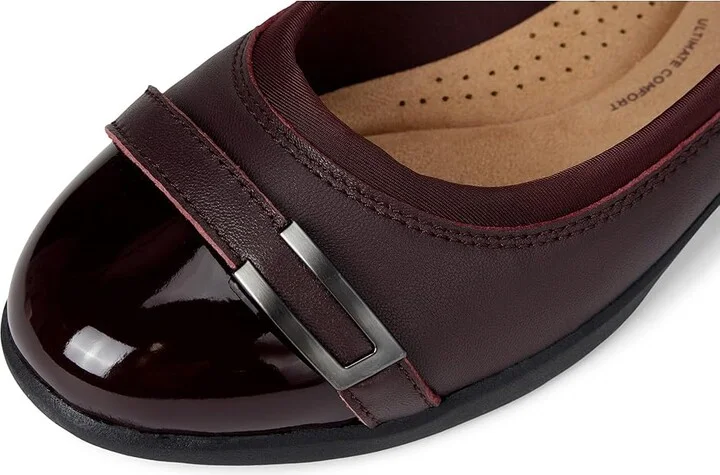 Clarks Meadow Rose Women's Flat Shoes Wine Combi Leather : 9.5 D - Wide, Leather/Mesh/Rubber - Image 7
