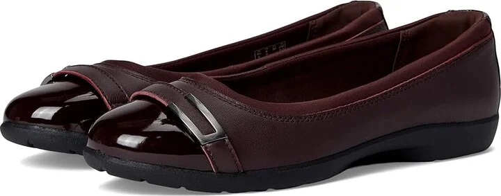 Clarks Meadow Rose Women's Flat Shoes Wine Combi Leather : 9.5 D - Wide, Leather/Mesh/Rubber