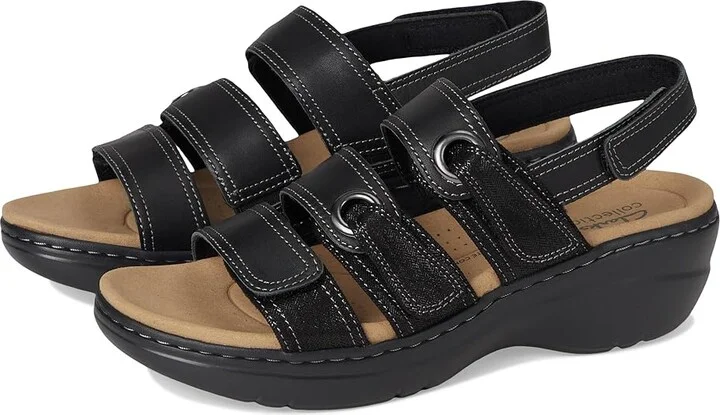Clarks Merliah 2 Bali Women's Sandals Black Combi Leather : 9 B - Medium, Rubber