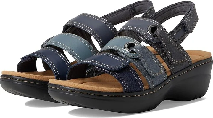 Clarks Merliah 2 Bali Women's Sandals Navy Combi Leather : 6.5 D - Wide, Rubber