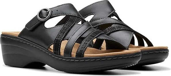 Clarks Merliah Holly Women's Sandals Black Leather : 7.5 B - Medium, Leather/Rubber