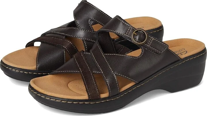 Clarks Merliah Holly Women's Sandals Dark Brown Leather : 7.5 B - Medium, Leather/Rubber